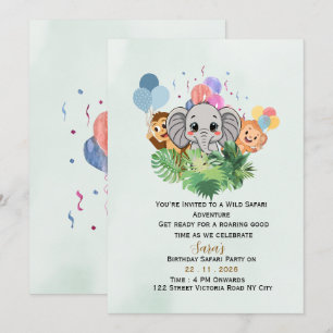 Kids Jungle Safari Birthday Party Invite Editable