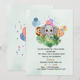 Kids Jungle Safari Birthday Party Invite Editable
