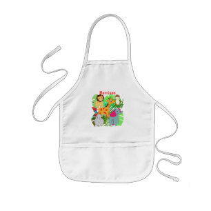 Kids Jungle Safari Cartoon Animals Personalised Apron