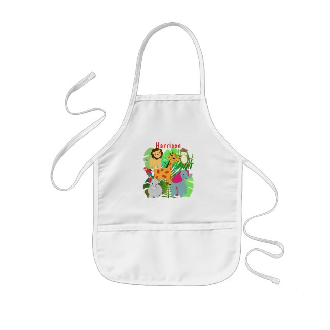 Kids Jungle Safari Cartoon Animals Personalised Apron (Front)