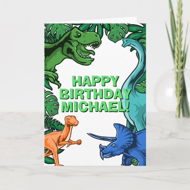 Kids Jurassic Dino Customisable Dinosaur Birthday Card (Front)