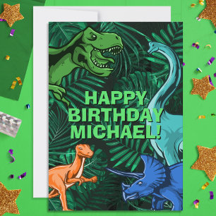 Kids Jurassic Dino Dinosaur Personalised Birthday Card