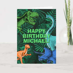 Kids Jurassic Dino Personalised Dinosaur Birthday Card