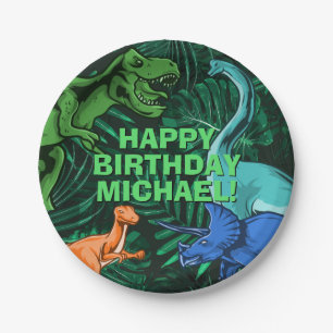 Kids Jurassic Dino Personalised Dinosaur Birthday Paper Plate