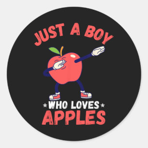 Kids Just A Boy Who Loves Apples Gifts Funny Apple Classic Round Sticker