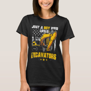 Kids Just A Boy Who Loves Excavators Construction T-Shirt