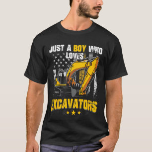Kids Just A Boy Who Loves Excavators Construction T-Shirt