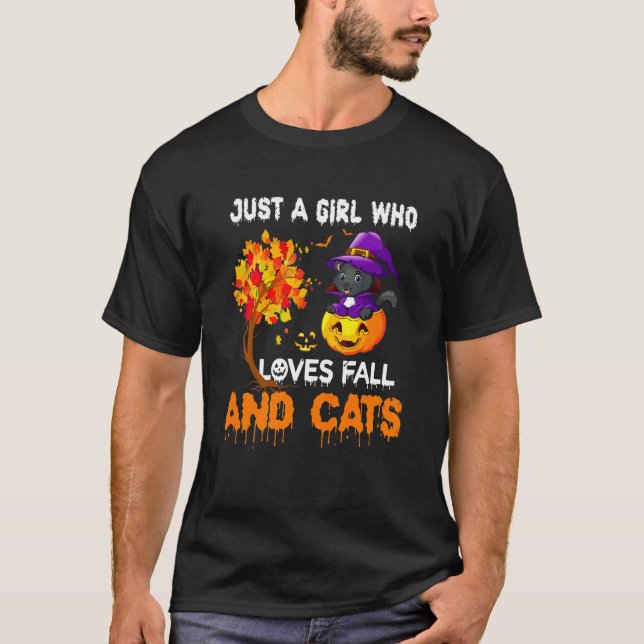 Kids Just A Girl Who Loves Fall And Cats Kids Hall T-Shirt (Front)