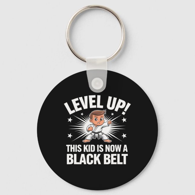 Kids Karate Uniform Black Belt Award T Shirt Desig Key Ring (Front)