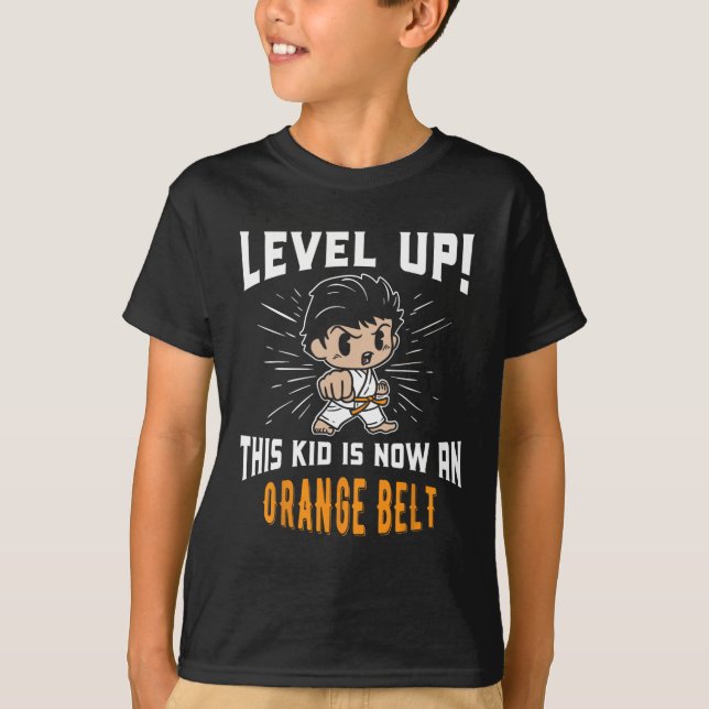 Kids Karate Uniform Orange Belt Award T Shirt Gift (Front)