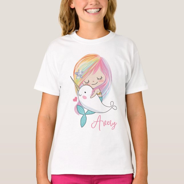 Kids Kawaii Mermaid Narwhal Shirt (Front)