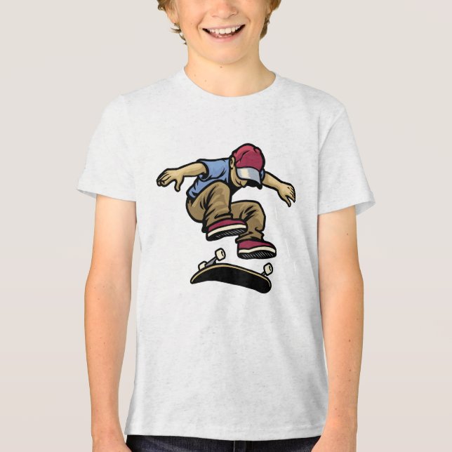 Kids Kick Flip Skateboarder  Tri-Blend Shirt (Front)