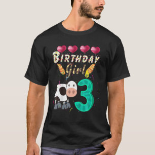 Kids Kids 3 Year Old Cow Birthday Girl Cute Girls T-Shirt