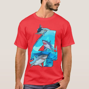 Kids Kids 4th Birthday 4 Years Old Shark Boys Sea  T-Shirt