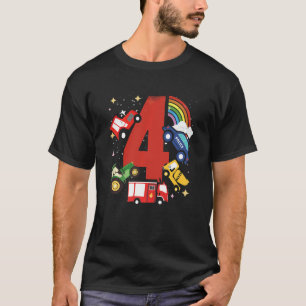 Kids Kids 4th Birthday 4 Years With Firetruck And  T-Shirt