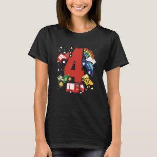 Kids Kids 4th Birthday 4 Years With Firetruck And  T-Shirt