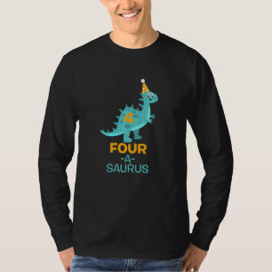 Kids Kids 4th Birthday Four A Saurus Dinosaur Gra T-Shirt