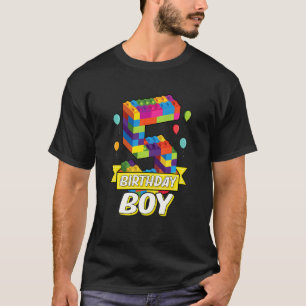 Kids Kids 5 Year Old Building Blocks 5th Birthday T-Shirt
