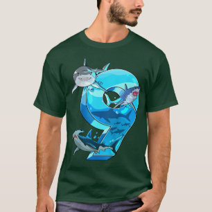 Kids Kids 9th Birthday 9 Years Old Shark Boys Sea  T-Shirt