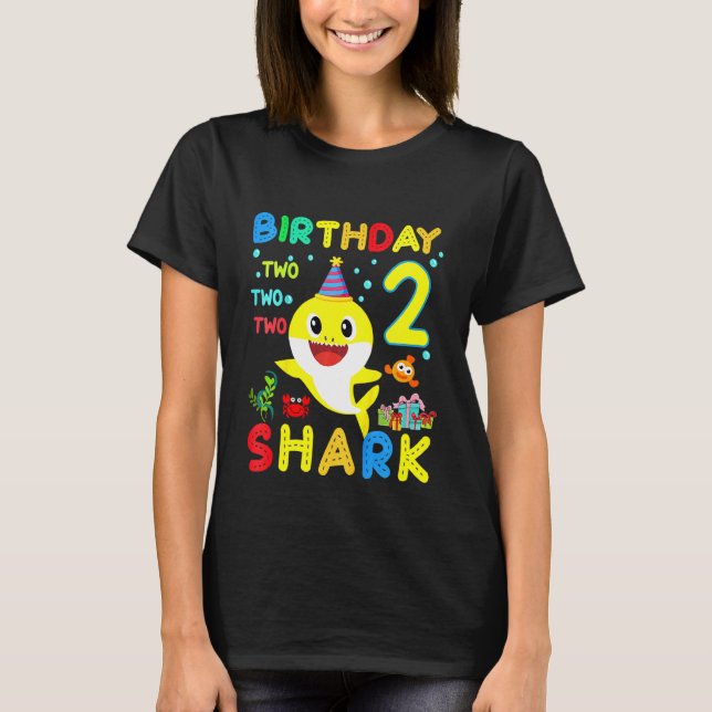 Kids Kids Baby Shark 2nd Birthday Boy Girl 2 Year  T-Shirt (Front)