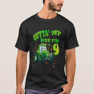 Kids Kids Birthday 9 Year Old Green Farm Truck Tra T-Shirt