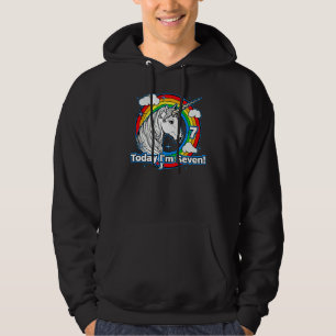 Kids Kids Cute Unicorn 7th Birthday Sparkling Rain Hoodie