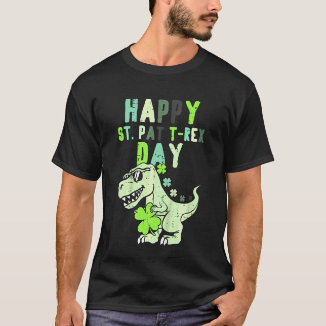 Kids Kids Happy St Pat Trex Day Dino St Patricks D T-Shirt (Front)