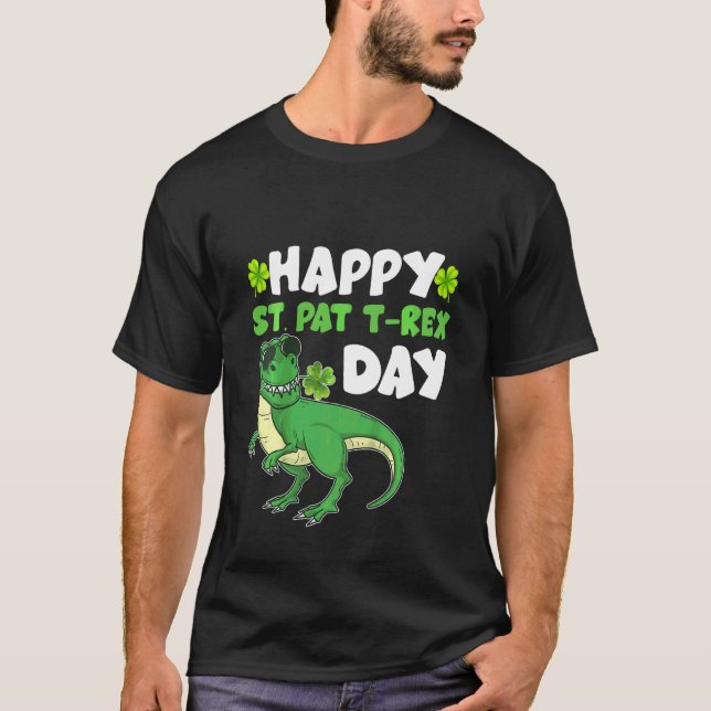 Kids Kids Happy St Pat Trex Day Dino St Patricks D T-Shirt (Front)