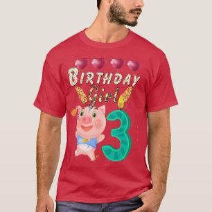Kids Kids Kids 3 Year Old Pig Birthday Girl Cute 3 T-Shirt