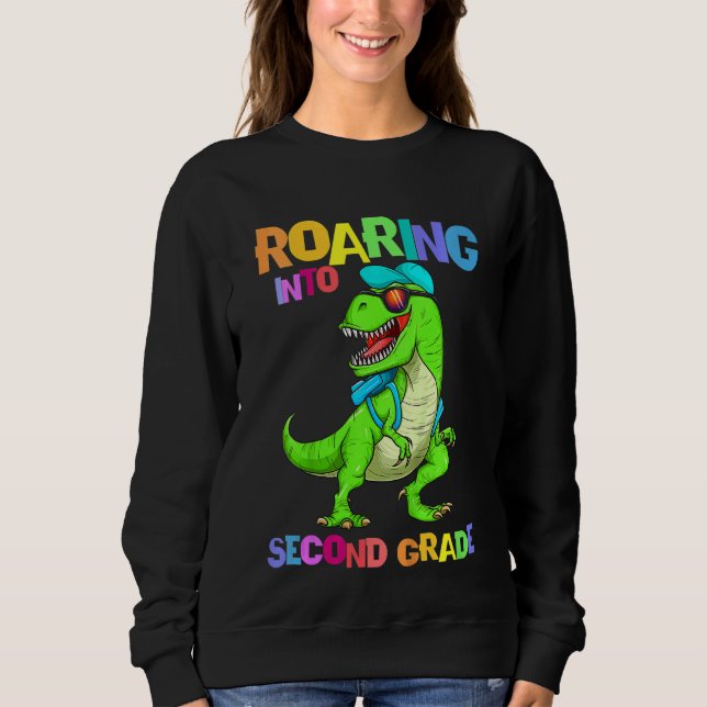 Kids Kids Roaring Into Second Grade Dinosaur Rex B Sweatshirt (Front)