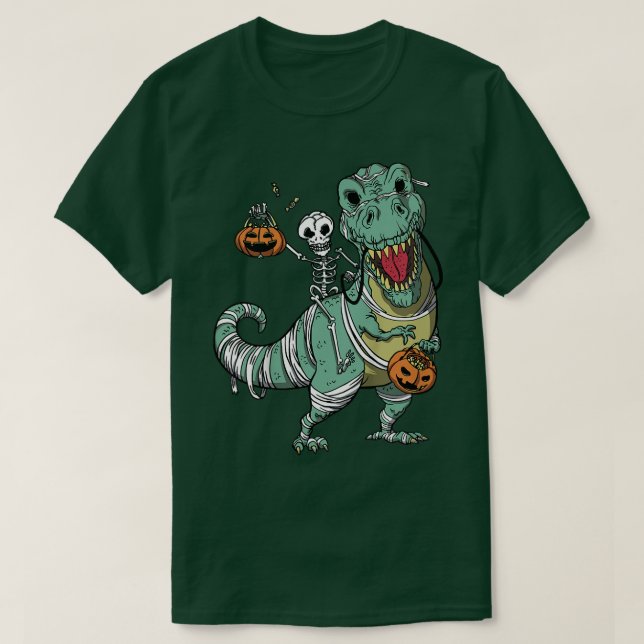 Kids Kids T re dinosaur halloween skeleton pumkins T-Shirt (Design Front)