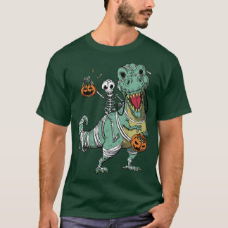 Kids Kids T re dinosaur halloween skeleton pumkins T-Shirt