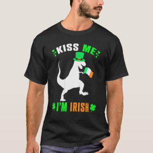 Kids Kiss Me I'm Irish St Patrick's Day Cute Dino T-Shirt