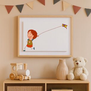 Kids Kite Flying Happy Childhood Poster