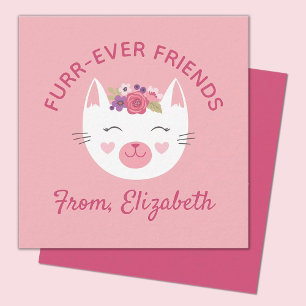 Kids Kitty Face Valentines Day Note Card