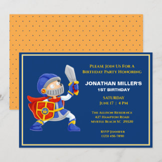 Kids Knight In Armour Birthday Party Invitation