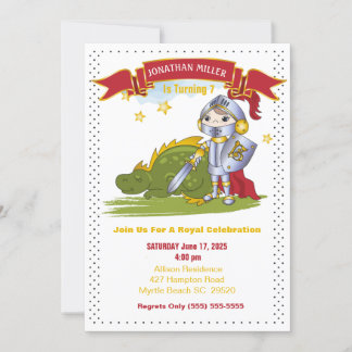 Kids Knight In Armour Dragon Birthday Party Invitation