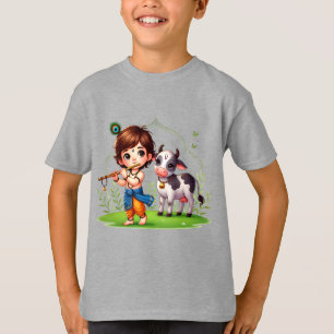 Kids' KrishnaDevotee- dgn.1 by Maaya_P, Boys' Grey T-Shirt