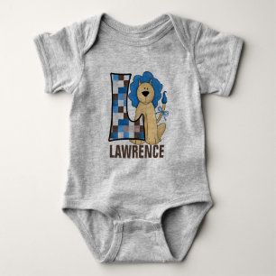 Kids "L" Monogram Blue Patchwork Lion Baby Bodysuit