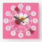 Kids ladybug & flowers cute pink girls wall clock
