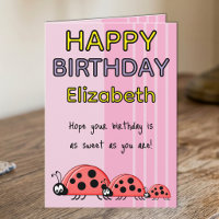 Kids ladybugs add name pink birthday