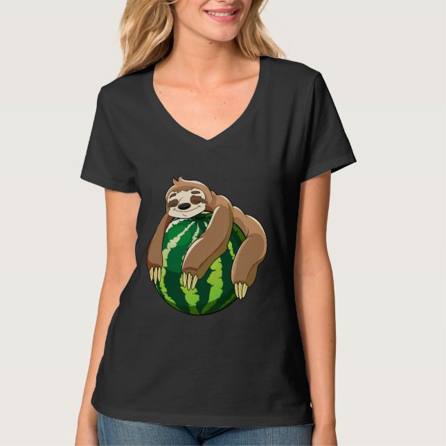 Kids Lazy Sloth Watermelon Sleeping Summer Loafers T-Shirt (Front)