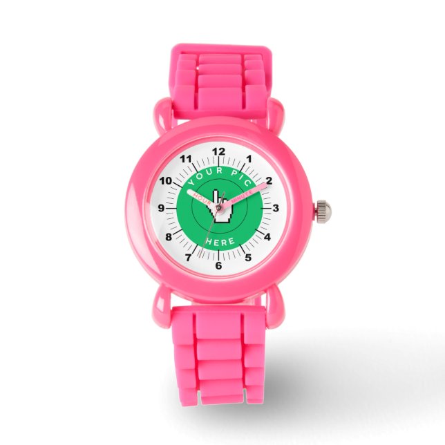 Kid's Leather Strap Watch - Custom - Pink Glitter (Front)