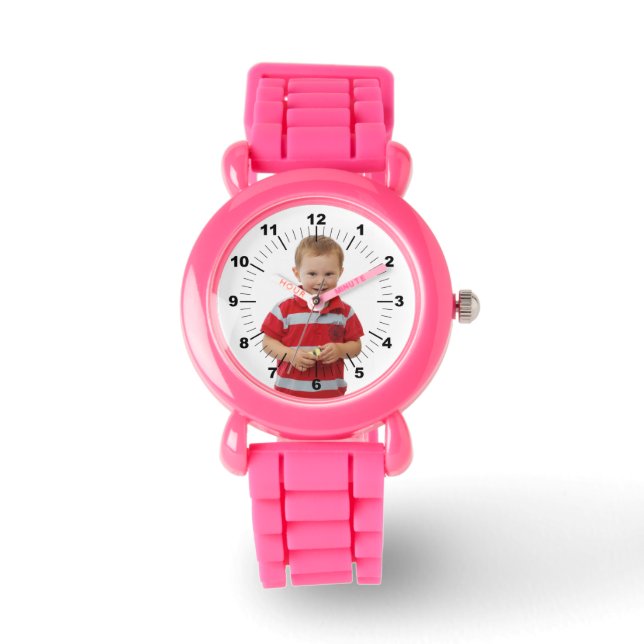 Kid's Leather Strap Watch - Custom - Pink Glitter (Front)