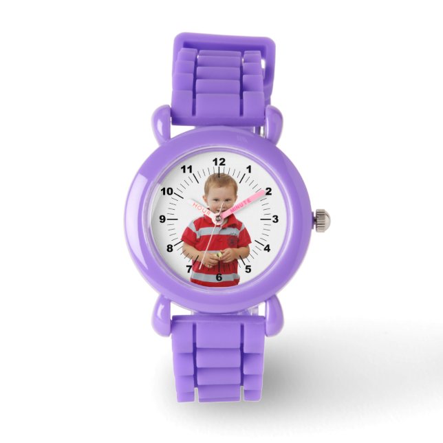 Kid's Leather Strap Watch -  Custom - Red Glitter (Front)