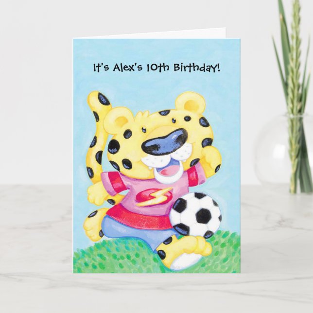 Kids leopard soccer customisable invitations (Front)