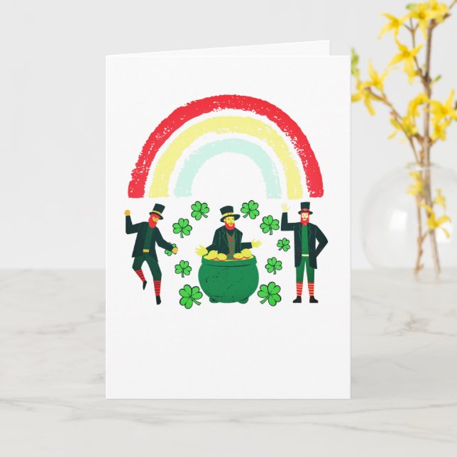 Kids Leprechaun  Gold Rainbow St Patrick's Day Card (Yellow Flower)