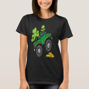 Kids Leprechaun Monster Truck Shamrock St Patrick  T-Shirt