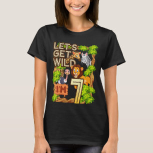 Kids Let's Be Wild I'm 7 Safari Animal Zoo Animal  T-Shirt