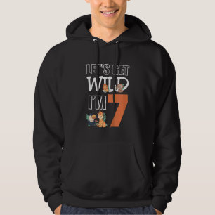 Kids Lets Get Wild Im 7 Kids Birthday Animals Zoo Hoodie